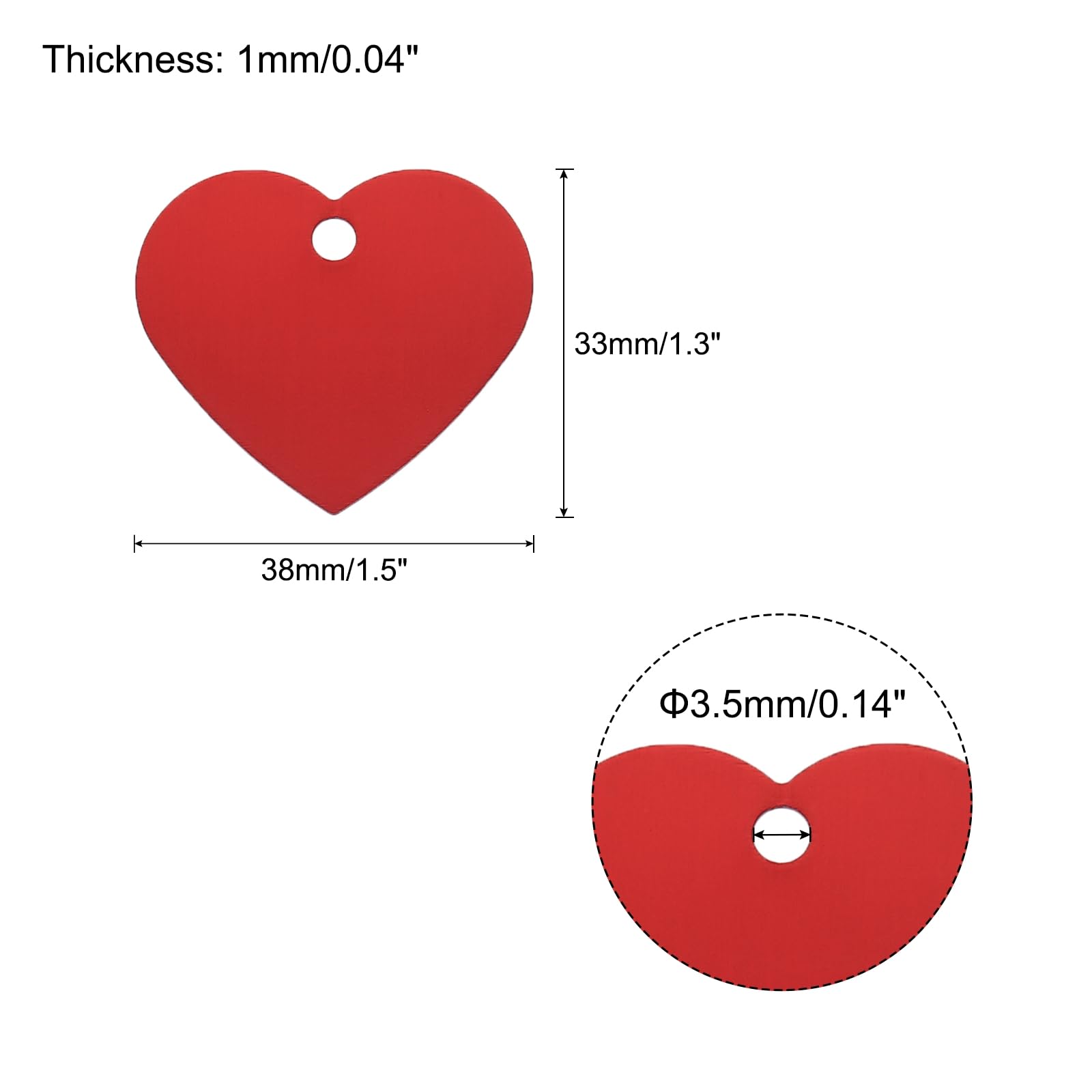 MECCANIXITY Heart Stamping Blank Tags, Aluminum Blank Dog ID Tag, Red Engraving Tags for Necklace Bracelet Making, Pet ID Tags, Pack of 10
