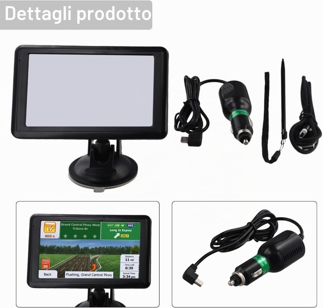 Navigatore GPS da 5 pollici doppio sistema di navigazione touch screen, navigatore satellitare per auto, con informazioni sul traffico, prova di avviso di autovelox, aggiornamento mappa Europa incluso