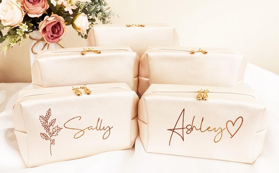DayOfShe Personalized Name Makeup Bag for Bridesmaid Gifts Bridal Shower Wedding Gifts Custom Toiletry Bag Cosmetic Bag for Best Friend Birthday Gifts4