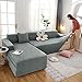 Fsogasilttlv Sofa-Schonbezug Fleckenabweisend 3-Sitzer und 4-Sitzer, Elastische Sofabezüge für Sofas Schnitt, Wohnzimmer Einfarbig Sofabezug Stretch Schonbezüge Grau Blau
