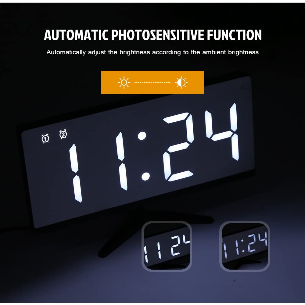 LED Reloj de Alarma Digital Snooze Fecha Tiempo Temperatura Ciclo Pantalla Brillo Ajustable