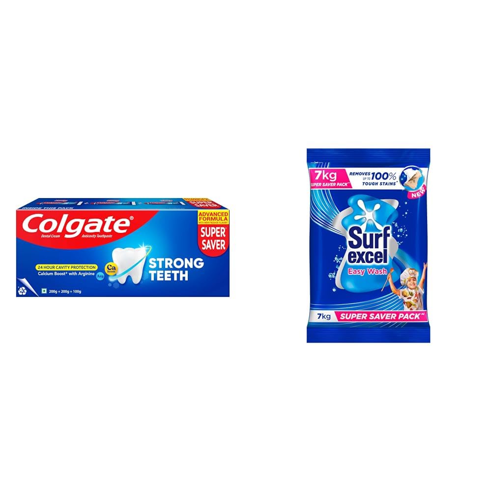 Colgate Strong Teeth, 500g (200g + 200g + 100g), Calcium-boost Tooth Paste for 2X Stronger Teeth, Protects Enamel, Whitens Teeth, Fresh Breath & Prevents Cavities (Combo Multipack) & Surf Excel Easy-image-48