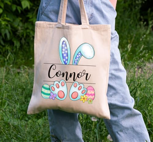 Personalized Easter Basket for Kids with Names, Easter Bunny Bag for Boys, Easters Tote Bags for Kids, Custom Egg Hunt Bag, Easters Canvas Totes3