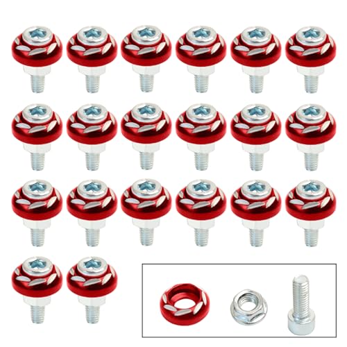 Mokuo 20PCS M6 Hex Cap Screws&Nuts Assortment Sets M6 x 1.0 x 16mm with Aluminium Decorative Washer,License Plate Frame Decoration Screw,Red