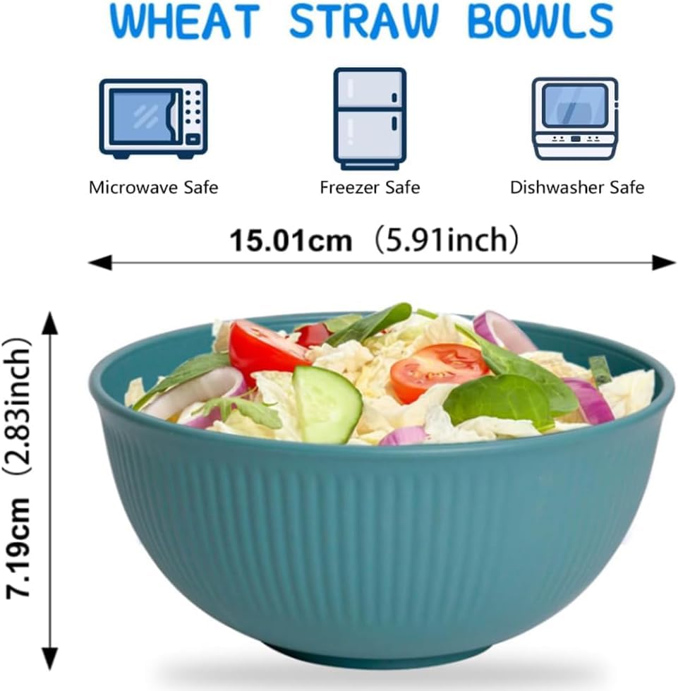 PRANIJ Reusable Wheat Straw Bowl Set of 6 - Dishwasher & Microwave Safe - BPA Free - Unbreakable Cereal Bowls for Salad, Rice, Soup - 750 ML 3