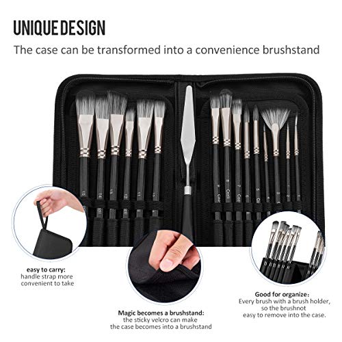 Cozii Art Paint Brushes Set, 15 Different Sizes Acrylic Paint Brushes + 1 Painting Knife + 1 Sponge for Acrylic Oil Watercolor and Gouache Paint, Perfect for Artists, Kids, Adults