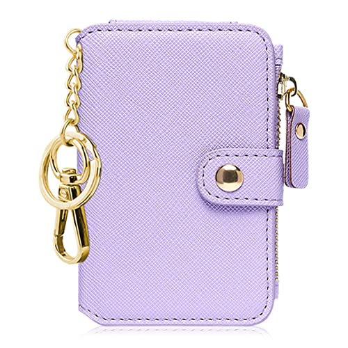 Image of Keychain wallet, Rfid Blocking Credit Card Holder Leather, Zipper Card Case for Women, Lavender, Small, Handy