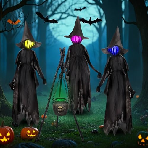 Image of DR.DUDU 6 FT Witch Halloween Decorations Outdoor Yard Decor, Set of 3