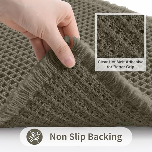 OLANLY Waffle Bath Mat, 18x30 Extra Soft Boho Bathroom Mat, Non Slip Super Absorbent Bathroom Rug, Quick Dry Machine Washable Bath Mats for Bathroom Floor, Tub and Shower, Green by OLANLY - Image 4