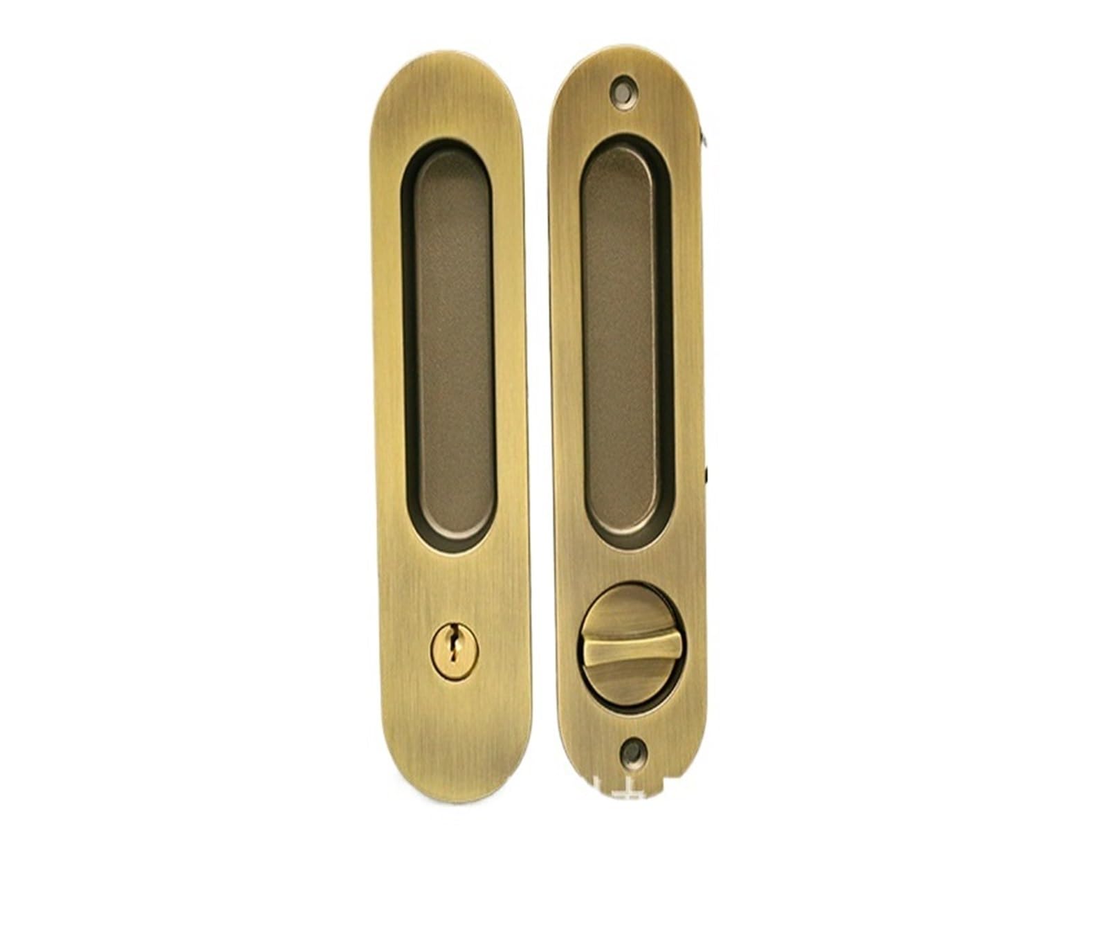NYRXRYTCA Chinese Retro Sliding Door Lock Indoor Cabinet Wooden Door Double-Sided Sliding Door Lock Bathroom Balcony Flat Push Button European Style(YM03 bronze with lock body)