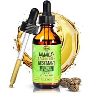 Jamaican Amber Organic Black Castor Oil – 60 ml / 2 fl oz – for Hair Strength, Hair Scalp, Body Massage Oil, and Eyebrows – Formulated to Prevent Hair Loss, for Women and Men with Biotin & Rosemary