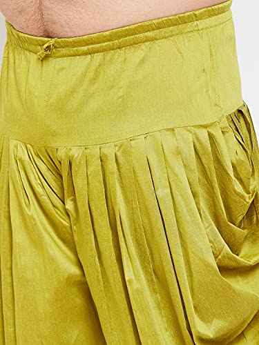 Image of VASTRAMAY Men's Silk Blend Solid Plus Kurta And Dhoti Set - Classic Ethnic Attire for Cultural Celebrations | Curved Hem Kurta With Contrast Cowl Dhoti Set