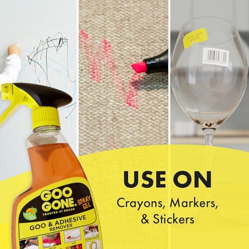 Image of Goo Gone Adhesive Remover Spray Gel 12 Oz with Scraper, Surface Safe | Citrus Cleaning Power for Hard Surfaces, Carpet & Fabric, Removes Glue, Stickers, Tape Residue, Grease, Gum & Wax, Drip Free