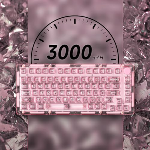 Image of MONSGEEK 75% Wireless Mechanical Keyboard ICE 75 Pink, Fully Transparent 82-Key Hot-swappable RGB Backlit Clear Gaming Keyboard with Gasket /Top Dual Mount for Mac /Win