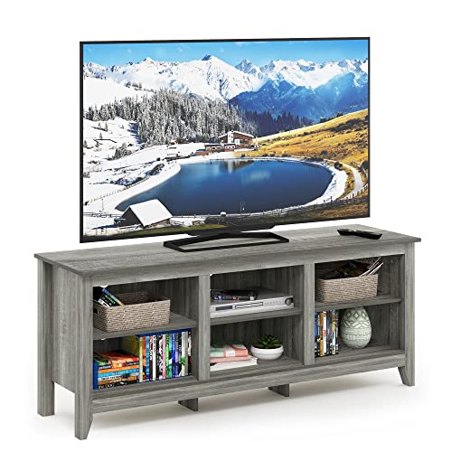 Image of Furinno Jensen TV Stand, TV Entertainment Center with 6 Cube Shelves, TV Console, for TV up to 60 Inch, for Living Room, Bedroom, Grey Oak