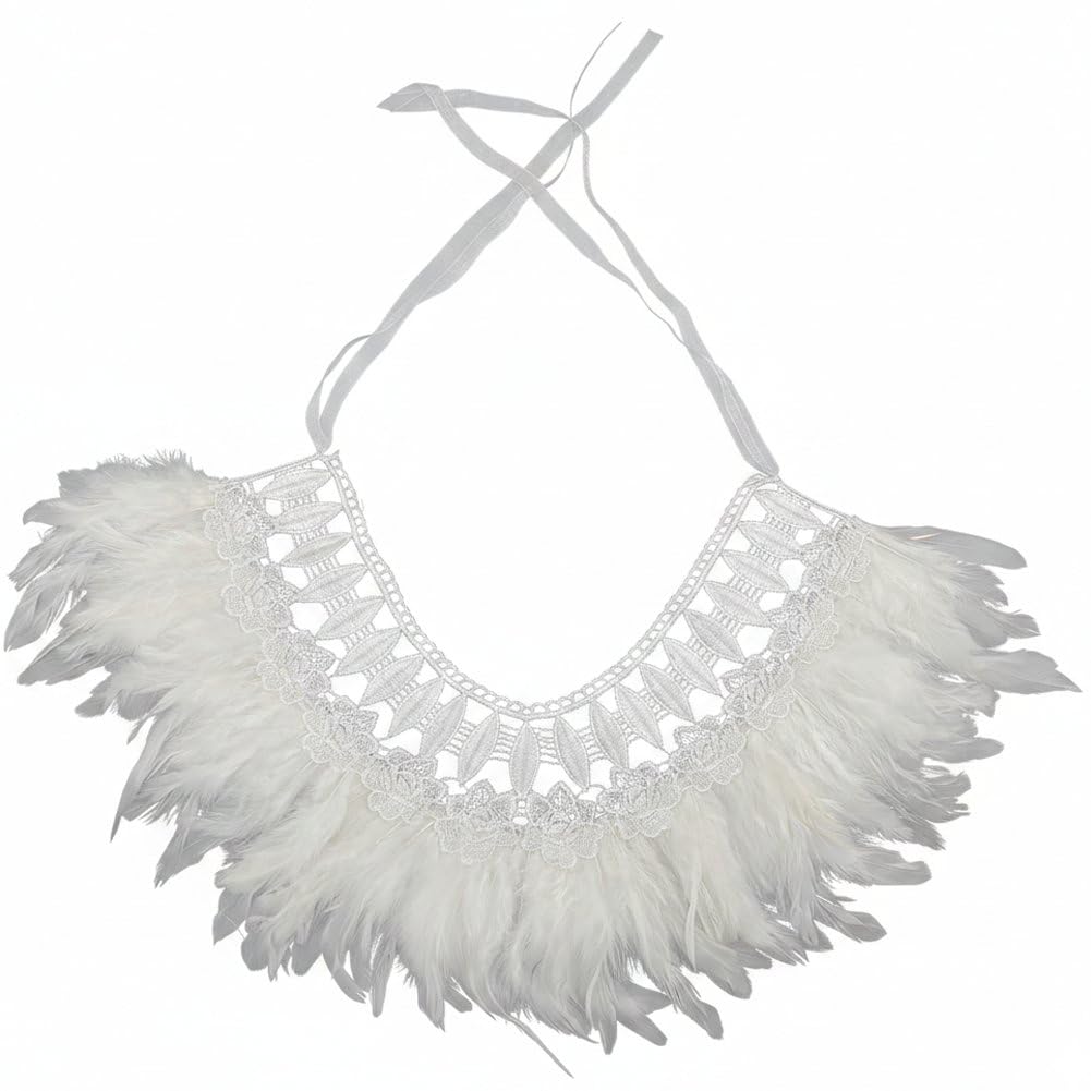 Sslvya Lace Feather Shawl Gothic Feather Lace Cape Collar Costume Accessories for Halloween Masquerade Carnival