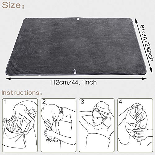 KinHwa Handtuch Turban Groß Handtuchturban für Langes Haar Super Weich Haarhandtuch Schnelltrocknend 61cm x 112cm 1 Pack Dunkelgrau