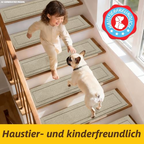 JSEI Stufenmatten rutschfest, Waschbar, 20 x 76cm, 4 Stück Beige – Ansicht 6