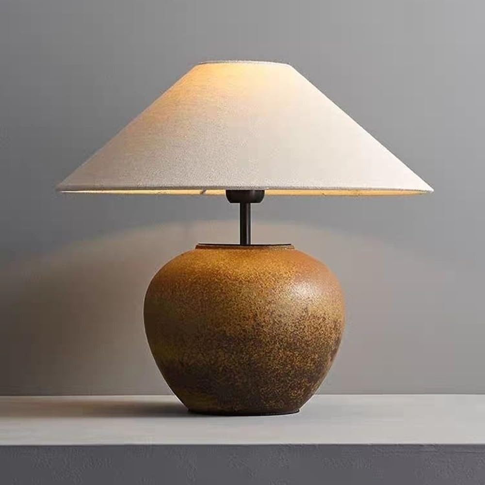 SANBDDLYY Mid Century Ceramic Table Lamp - Rustic Brown Pot Design for Bedroom, Living Room, and Office