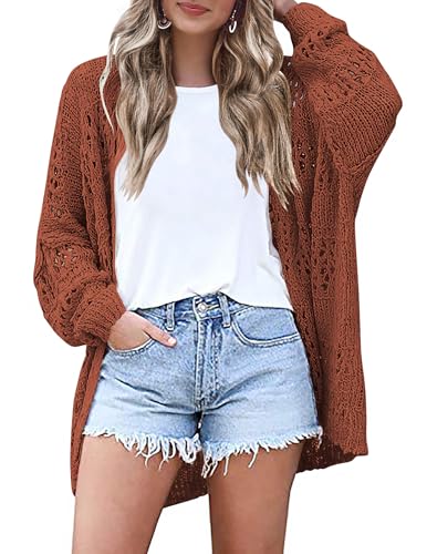 Image of HOTOUCH Lightweight Crochet Cardigan for Women Long Sleeve Open Front Knit Oversized Cardigans Sweaters