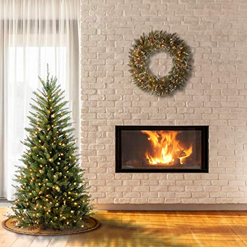 National Tree Company Pre-Lit Artificial Slim Christmas Tree, Green, Dunhill Fir, White Lights, Includes Stand, 4.5 Feet #TOP1