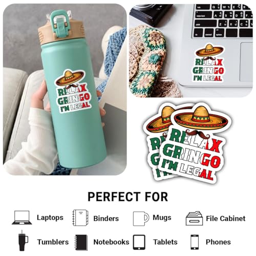 Image of 3Pcs Relax Gringo Im Legal Sticker, Relax Gringo I'm Legal Sticker for Car, Relax Gringo Calcomanias De Mexico Funny Immigrant Calcomanias Mexico Mexican Cactus Stickers for Truck Car Helmet (N3)
