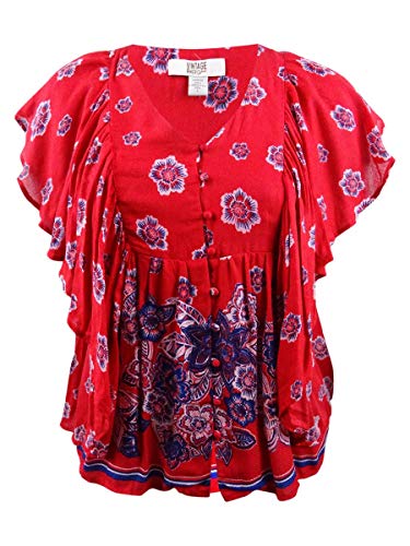 Gloria Vanderbilt Women's Delfina Vneck Butterfly Sleeve Top, Crimson Bailando Floral Print, X Large #TOP23
