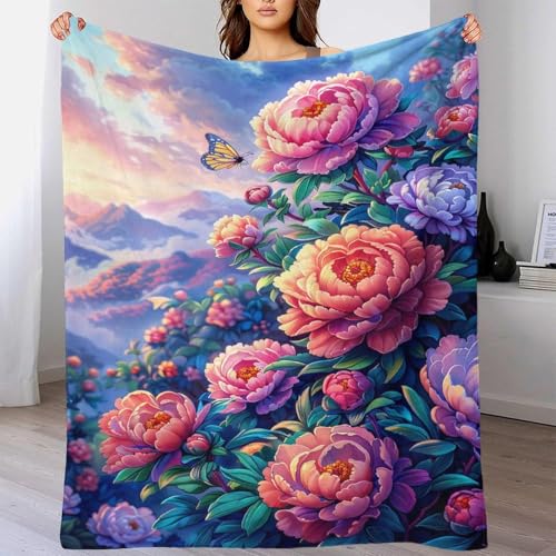 TBDUEPS Coperta soffice a buon mercato con fiori e farfalle per donne e ragazze, regalo personalizzato per donne, 60x80 pollici (150x200 cm)