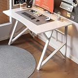 Escritorio industrial moderno para oficina en casa, mesa de escritura simple de metal y madera para PC/laptop, estación de trabajo ejecutiva, ideal para el hogar, oficina, estudio, blanco, 31.5 x 20