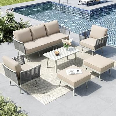 MFSTUDIO 7-Seat Rope Patio Furniture Set with Cushion