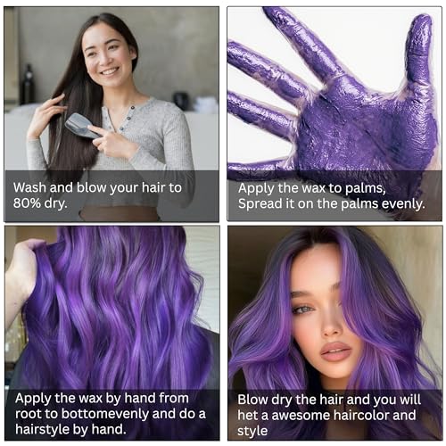 Image of Temporay Hair Color Wax | Metallic Shine | For Men & Women | DIY Instant Hair Color | Temporay Color 1 Day 1 Wash | No Ammonia, Bleach & Damage | Purple - 100 gram