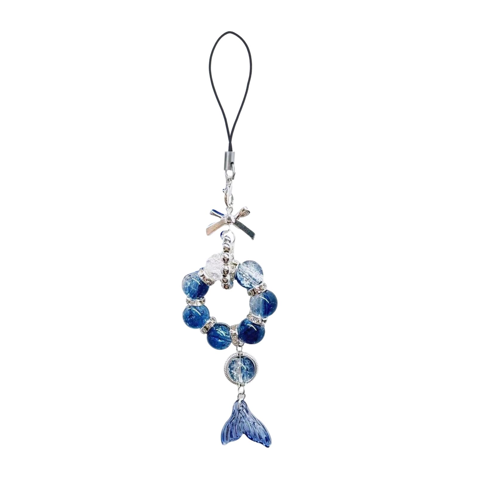 LEIQI Elegant Bowknot Fish Tail Charm Phone Chain Handmade Beaded Keychain Cellphone Dangle Accessory for Fashion