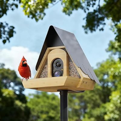 PerchMe® Smart Bird Feeder with Camera,2K HD Solar Powered,Bamboo Birdhouse Camera with Metal Roof,AI Recognition, Includes SD Card, Real-time Notification, Ideal Gift for Bird Lovers