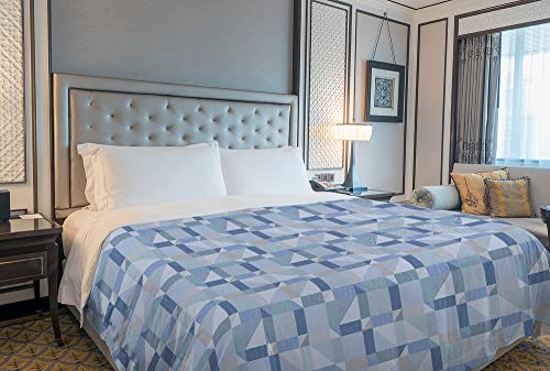 IlGruppone Copriletto Estivo Made in Italy 100% Cotone Coperta Leggera Piquet Singolo Matrimoniale Piazza e Mezza - Geometrico Blu - 1 Piazza