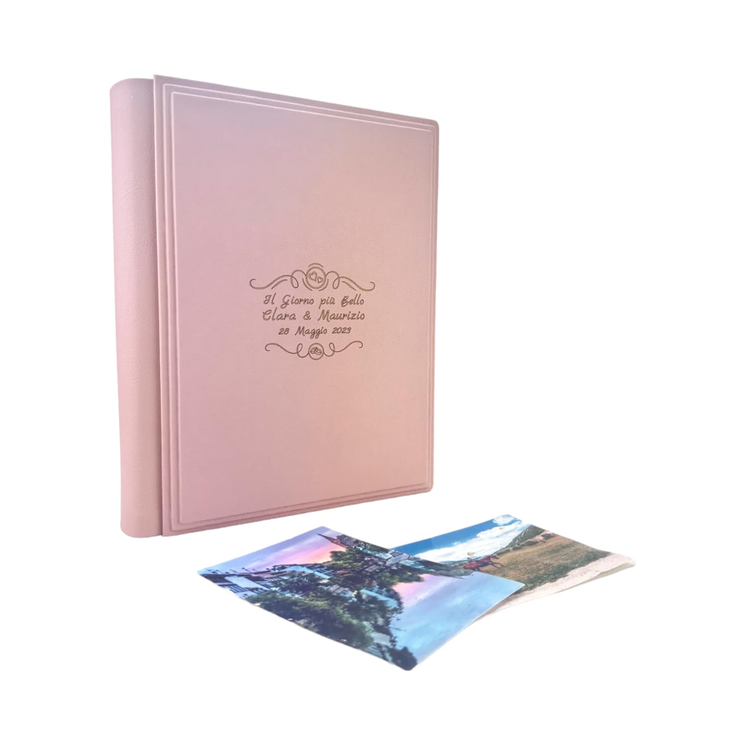 Album fotografico - Elios Soft - produzione artigianale in similpelle, personalizzabile con incisione. Ideale per Matrimonio, Anniversario, tutti gli eventi (Rosa)
