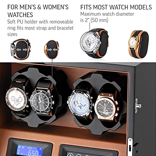 Image of 4 Watch Winder with 5 Watch Storage Space, LCD Display, Touch Control and Interior Light