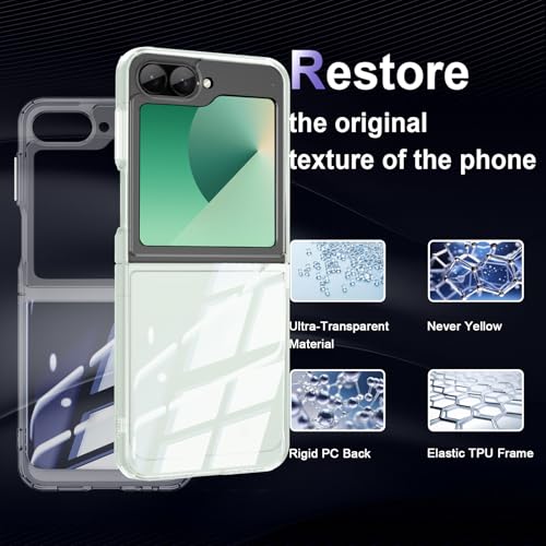 Image of Case for Samsung Galaxy Z Flip 6, Military Grade Drop Protection Clear Phone Case, Yellowing Resistant, Anti-Scratch Hard PC Back, Shockproof Hard Ultra-Thin Protective Cover, Transparent