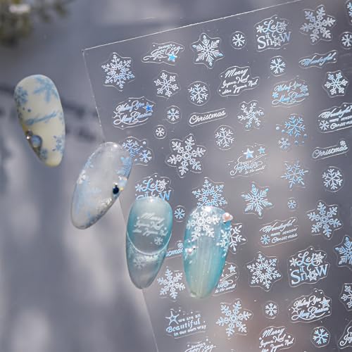 1 Sheets Blue White Snowflake Nail Decals for Nail Art