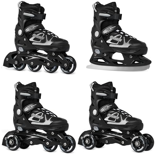 RAVEN 4in1 Inline Skates Triskates Rollschuhe Schlittschuhe Inliner für Kinder und Erwachsene verstellbar (Spirit Black/White, 40-43 (25,5-28cm)