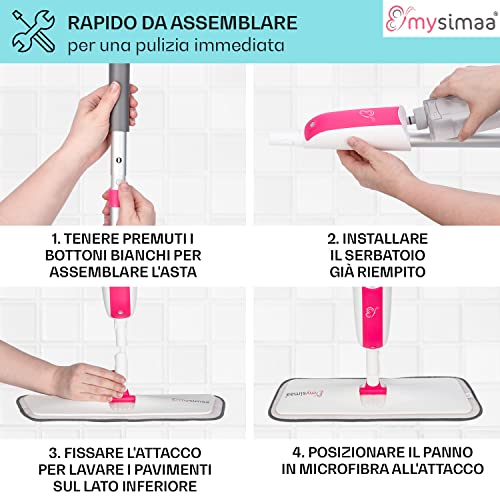 Mysimaa Spray Mop Con Panni Lavabili, Mocio Lavapavimenti A Secco E Umido 2-In-1, Scopa Lavapavimenti A Spruzzo Con Rotazione A 360°, Mop Lavapavimenti Con Manico Ergonomico E Spruzzino Da 400Ml - 6