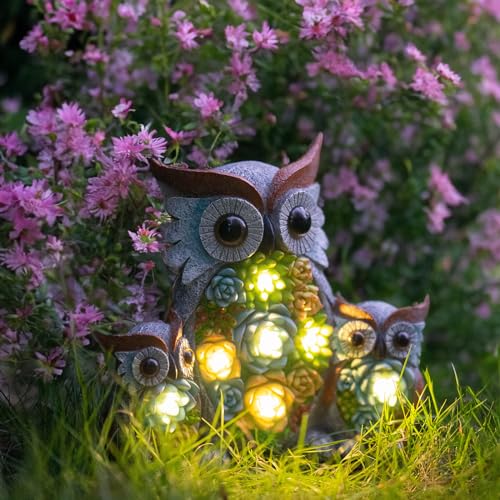 Candieslife Solar Garden Statue Lights Owl Figurine With Led Lights, Outdoor Garden Succulent Ornaments Gift Waterproof Decoration For Outside Patio Yard Lawn Decor thumb #3