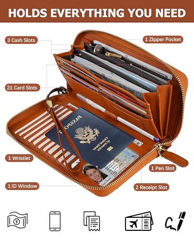 Image of Large Wallet for Women, Clutch Wallet with Passport Holder | RFID Wallet for Women, Zipper Clutch Purse, Passport Holder for Travel, Multiple Card Slots, Phone Pocket, Wristlet Strap