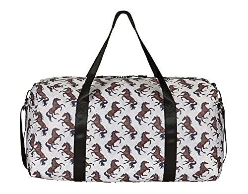 Lila Galloping Bay Horses Duffle Bag Beige2