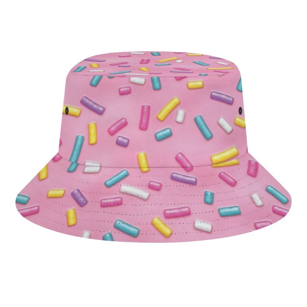 JopaJre Candy Sprinkles Pink Donut Glaz Bucket Hat for Women Men Sun Cap Fisherman Hat Packable Beach Caps Travel Outdoor