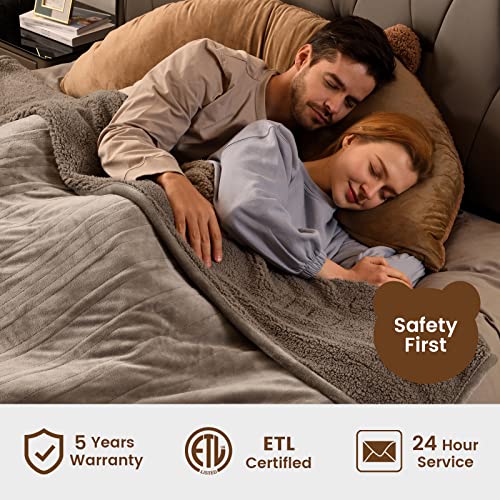 Bearhug Electric Blanket King Size 100" X 90", Dual Controller Heated Blanket, Velvet & Sherpa, 10-Heat Levels & 1-12H Auto Off, 5 Year Warranty, Over-Heat Protect, Etl, Machine Washable #TOP4
