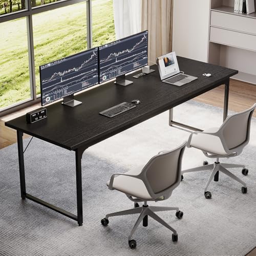 Image of Coleshome 79 Inch Large Computer Desk with Power Outlet, Extra Long Desk for Home Office & Gaming, Spacious Writing Table for Study and Crafting, Black