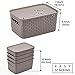 EZOWare 4pcs Lidded Storage Bins, Plastic Stackable Weaving Wicker Basket Containers set with Lid and Handle - Gray, 11x7.3x5.1 Inches