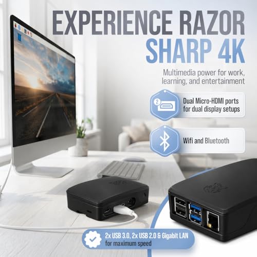 db-tronic Raspberry Pi 4 2 GB Starter Kit | Czarna edycja 64 GB | Zasilacz 15 W | Obudowa | Micro HDMI 4K | Radiatory | idealny do Home Assistant i smart home