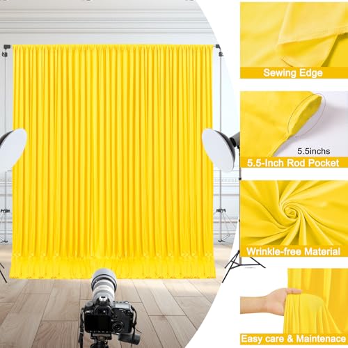Image of 10x10ft Yellow Backdrop Curtain for Wedding Parties Wrinkle Free Fabric Yellow Drapes Backdrop Decoration for Baby Shower Birthday Photography Decoration 2 Panels, 5ft x 10ft