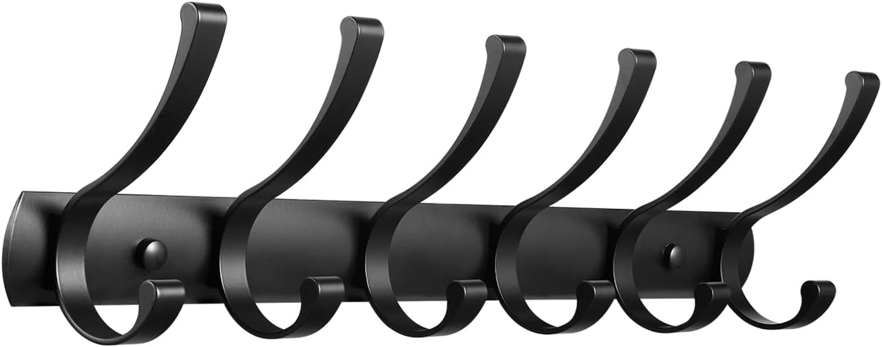 "Black Wall-Mounted Coat Rack with 6 Hooks" - Image 2